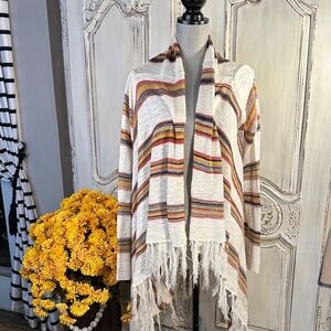 ESICO Bohemian/Western Striped Fringe Cardigan Duster